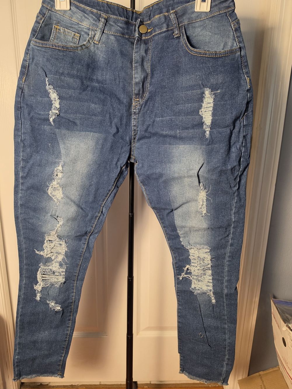 Distressed High-Rise Stretch Skinny Women's Jeans - Blue